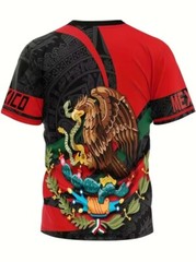 Camiseta mexicana azteca águila cactus moda camiseta roja negra