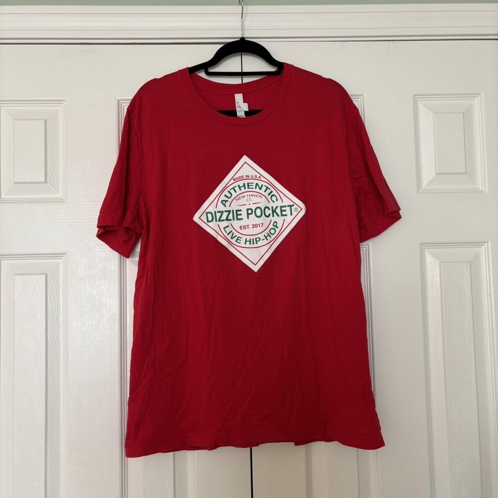 Dizzie Pocket Red Tabasco Label Band Tee, Rare Graphic Size XL New Haven, CT