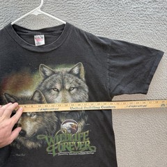 Vintage Oneita Shirt Mens Large Black Single Stitch Wolf Nature Grunge Faded 90s