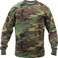Tactical Long Sleeve Camo Tee Mens Woodland Camouflage Military Army T-Shirt