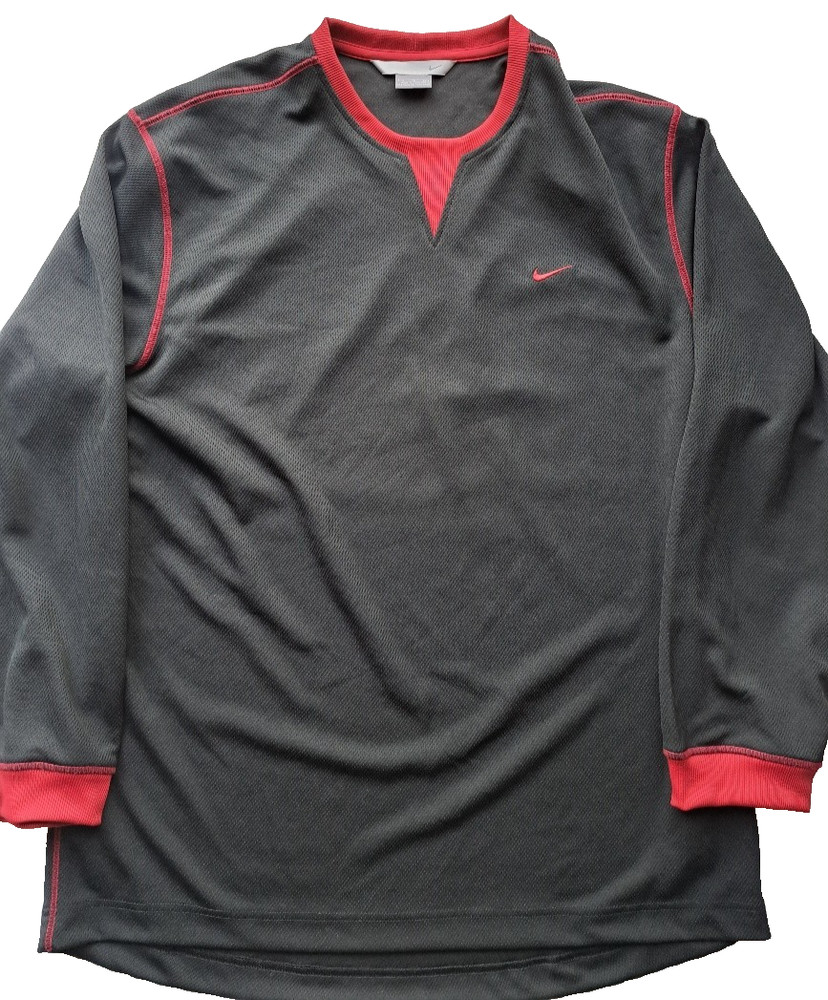 Vintage Men’s Nike Y2K Long-Sleeve Shirt Black w/Red Accents Size XL