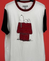 Peanuts Snoopy Men’s 2XL White/Black/Red Ringer Graphic Crew Neck T-Shirt Jersey
