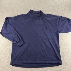 Babilonia Mock Neck Shirt Mens L Navy Blue Pleated Back Long Sleeve Preppy