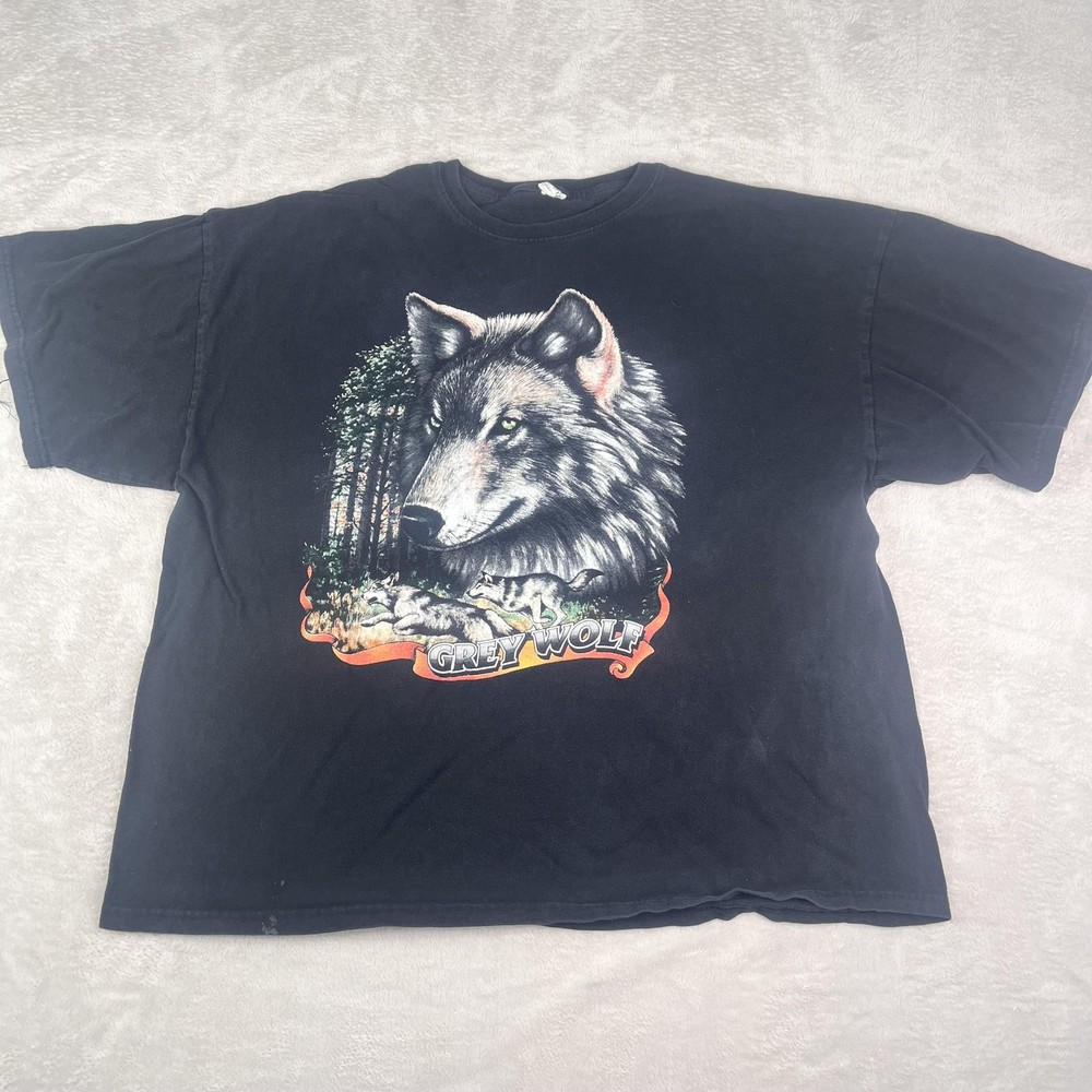 Grey Wolf Shirt Mens 3XL Black Wildlife Graphic Big Print Forest Nature Tee