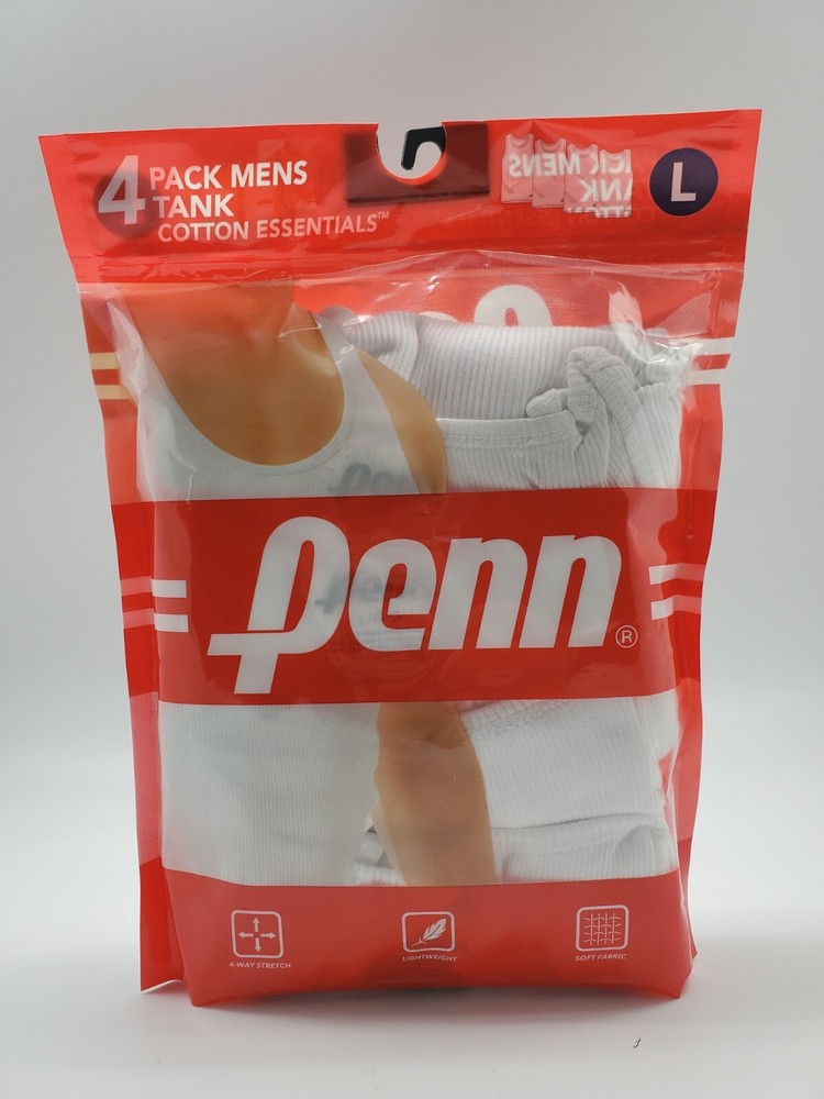 4 Pack PENN Men’s Sizes M Large XL Soft Cotton Blend White Ribbed Tank A Shirt