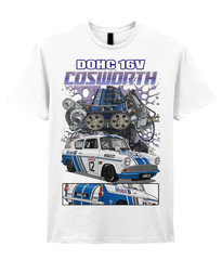 Ford Anglia 105E Cosworth T-Shirt Retro classic Racing car anime style graphic