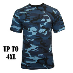 Urban Blue Camo T-Shirt – 100% Cotton Camouflage Army Military Top – Up To 4XL