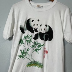 Vintage Golden Wheel Pandas Bamboo China Chinese Ringer T-Shirt Medium
