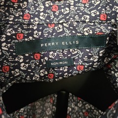 Perry Ellis Men’s SMALL Buttom Up Shirt Long Sleeve Navy/Flowers 100% Cotton
