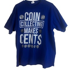 Mens Large Coin Collecting Makes Cents Cotton T-Shirt Port & Company Blue