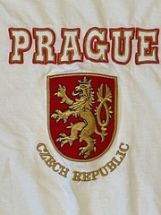VTG 90s Prague Czech Republic Men’s Shirt XL White Embroidered Coat Of Arms