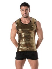 TOF Paris Glitter Tank Top, Designer, Disco, Gold Silver, Sleeveless, Reflective