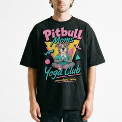 Pitbull Moms Yoga Club Geometric Retro Pink Lover T-Shirt Namaste Puppy Tee