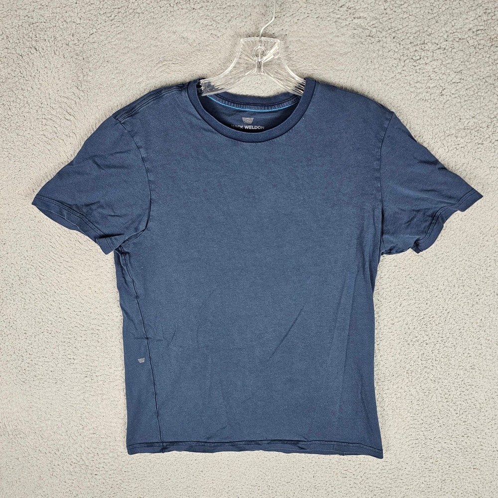 Mack Weldon T-Shirt Mens Medium Blue Pima Cotton Crew Neck Short Sleeve Logo