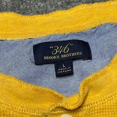 Brooks Brothers Henley Shirt Men Large Yellow Long Sleeve Waffle Knit Pullover