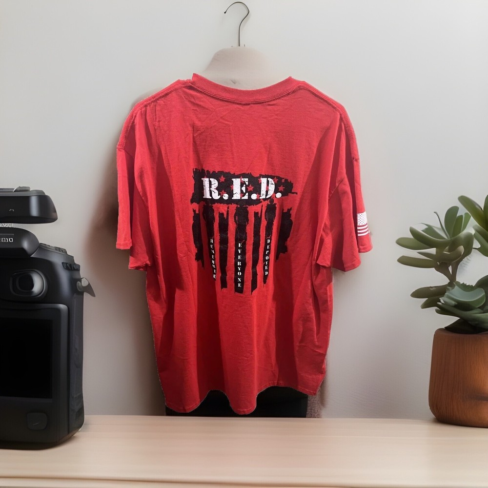 Nine Line T Shirt Adult Red Text Logo Police Support Has Misprint 2 Side 3XL