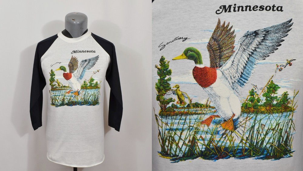 Vintage Minnesota Raglan T-Shirt Duck Sanctuary Nature Wildlife Tourist 1980’s