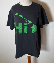 Mens Shirt Large Hawaiian Islands Black Easy Care Stretch Graphic Surfing