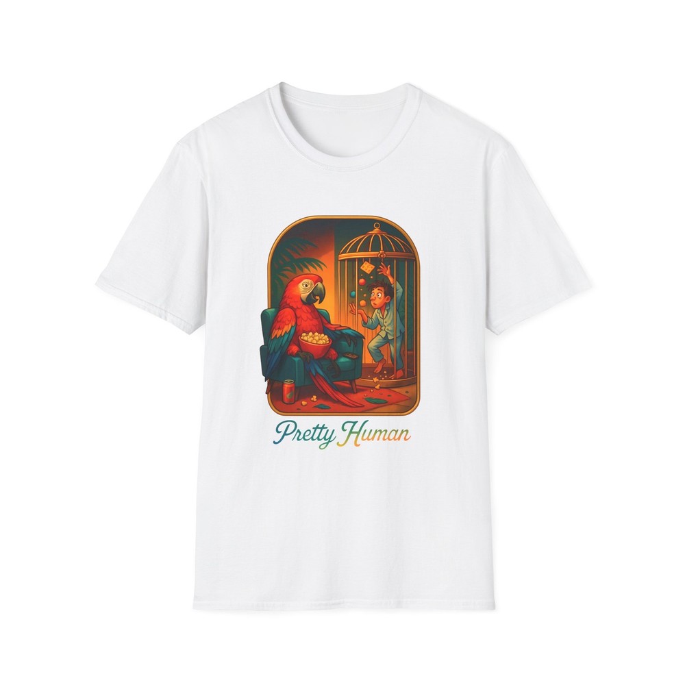 Unisex Softstyle T-Shirt Macaw Parrot Human Birdcage Humor Surreal