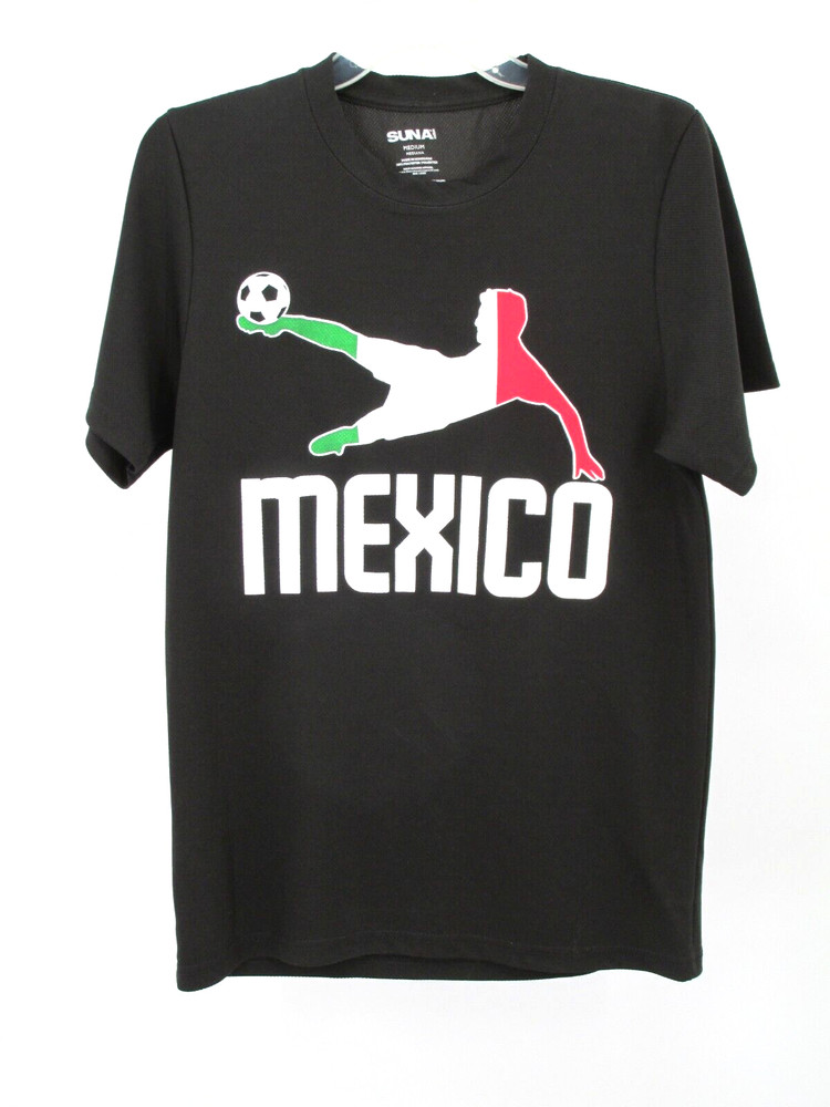 SUNA Mexico Soccer Jersey Men Youth Medium Black Mexican Futbol Team T Shirt