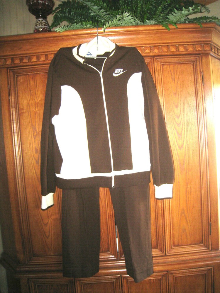 VTG 80’s NIKE Sportswear White Tag 2 Pc Brown Warmup Set Swoosh Sz M ~REDUCED!!