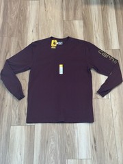 Carhartt Men’s Burgundy Solid Crew Neck Long Sleeve Loose Fit T-Shirt Size S