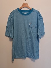 Vtg Smoke Rise T-Shirt Vintage Look Turquoise Striped Pocket Epaulettes XL NEW