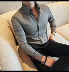Men’s Long Sleeved Shirt Spring Fashion Slim Fit Business Casual Shirt Tops