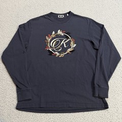 Kith Shirt Mens Medium Blue Navy Graphic Long Sleeve Stretch Cotton Crew Casual