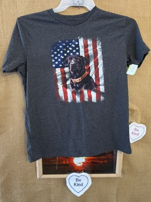 Americana adult unisex M gray t-Shirt Black Lab American Flag stretch classic cr