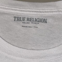 TrueReligion Tshirt Mens•M White Gold Monk Buddha Embossed Logo Graphic CrewNeck