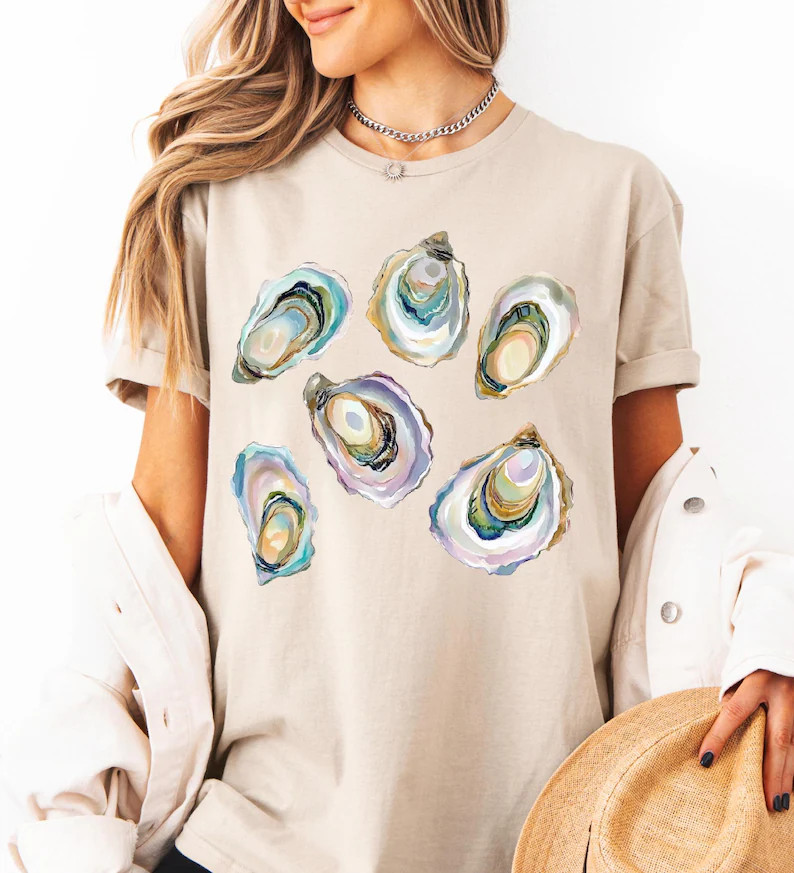 Oyster Shell Shirt, Coastal Sea Shell Tee Beach Ocean Mom Gift