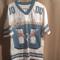 White/Teal Mesh Polyester V-Neck Graphic Print Short Sleeve T-Shirt XS
