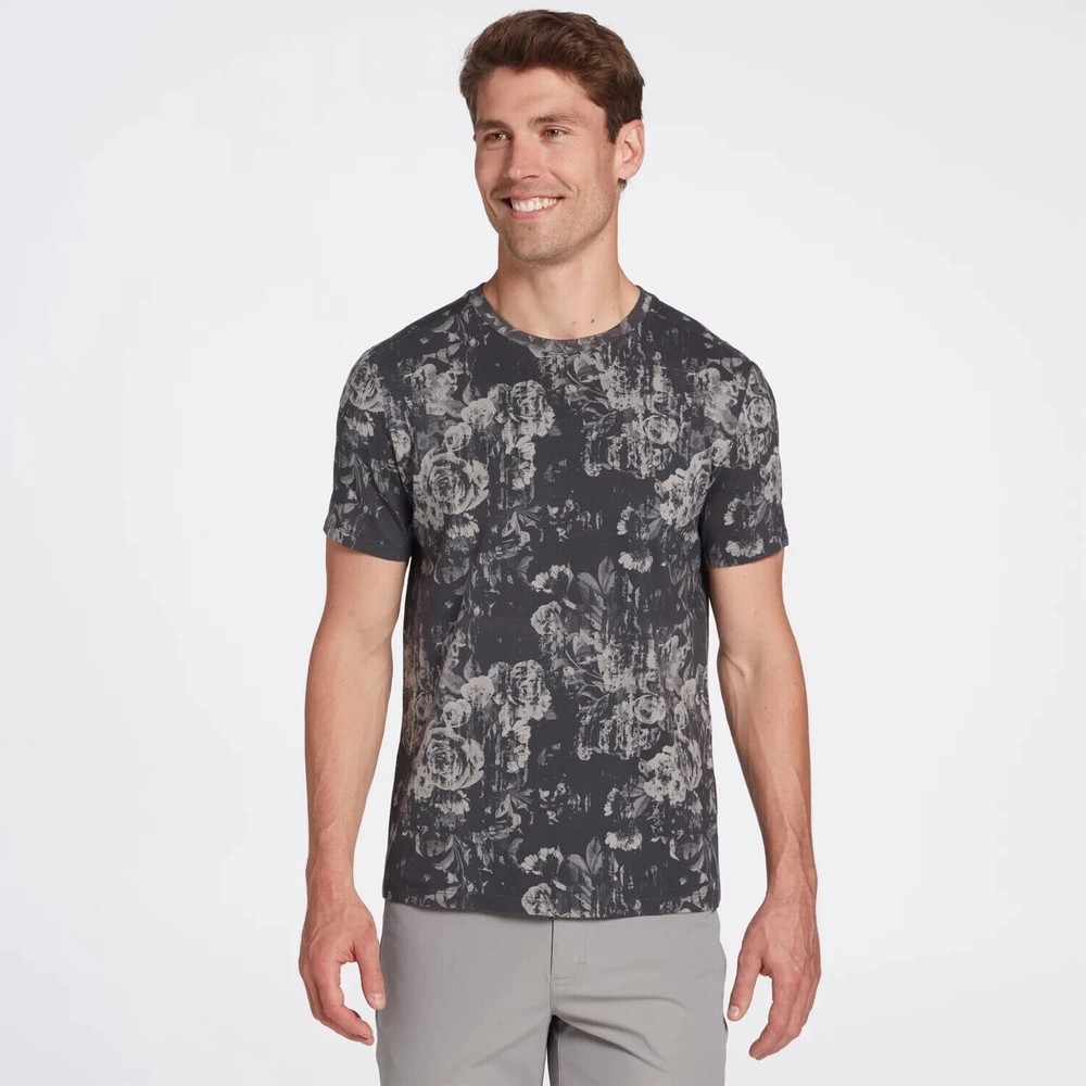 VRST Men’s Washed Tee Print Monochromatic Floral Gray Small