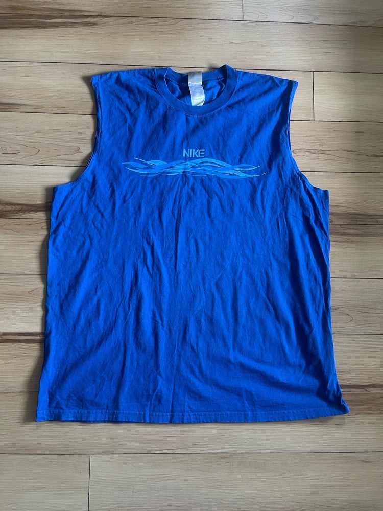 Vintage Y2k Blue Nike Muscle Tee With Flame Detail Size XXL