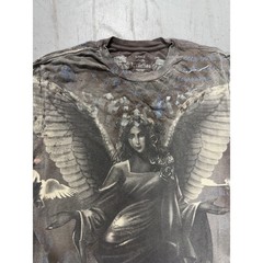 Y2K Affliction Mens Angel Graphic TShirt Lrg Black Distressed MMA All Over Print