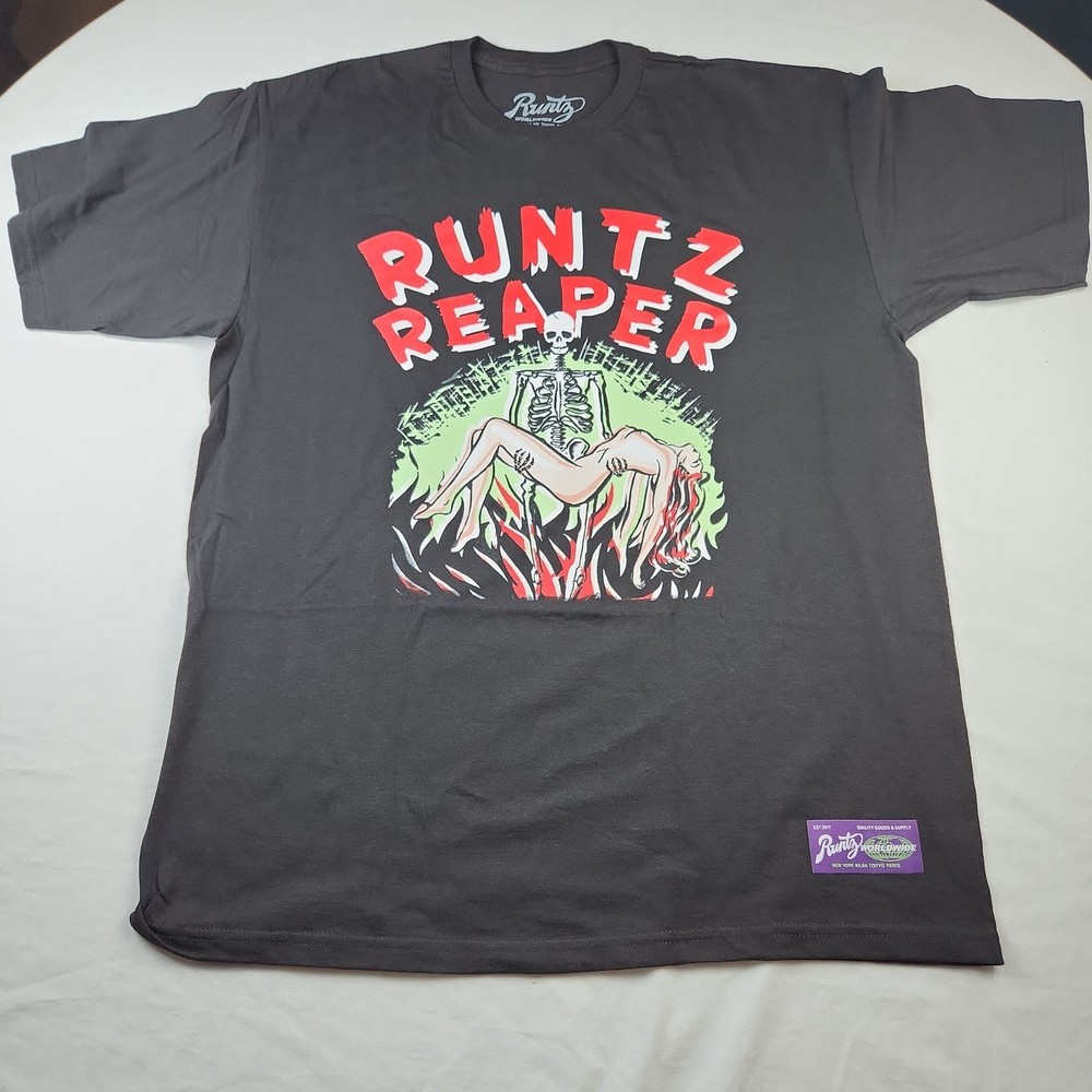Runtz Reaper Black Shirt Size XL Skeleton Women Flames Streetwear Big Print New