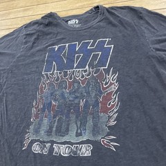 KISS Lucky Brand T Shirt Men XXL Gray Blue Music Rock Band Graphic Tee 2XL 50-52