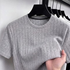 Business Casual Ribbed T Shirt For Men Short Sleeve Soft Fabric Comfortable Fit