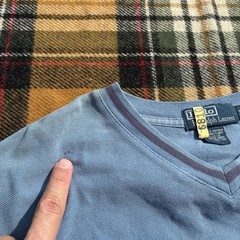 Vintage 90s Polo Ralph Lauren V Neck T Shirt Blue Mens XL Made In USA Old Money