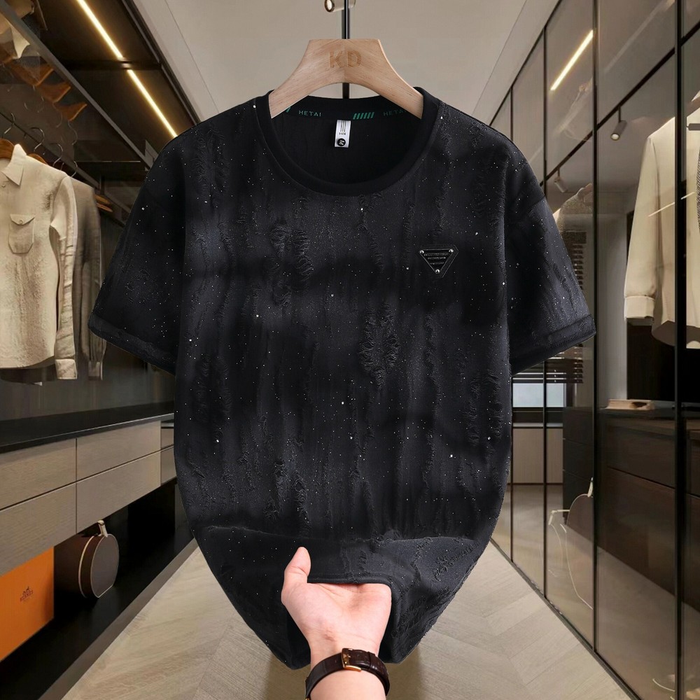 Men Luxury Fashion Trendy Star Ripped Hole Casual Summer Streetwear T-Shirt