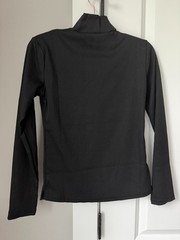 Black Mock Neck Quarter Zip Top Silver Zipper Slim Fit Long Sleeve Pullover