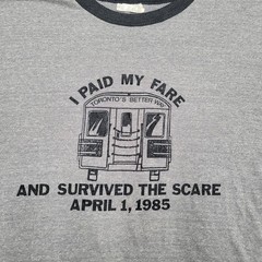 VTG 1985 Toronto TTC Fare Hike Ringer Tee T-Shirt Mens M Single Stitch