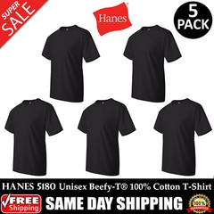 PACK OF 5 HANES PLAIN Mens Black T Shirt Blank Wholesale T-Shirt – 5180 S-XL