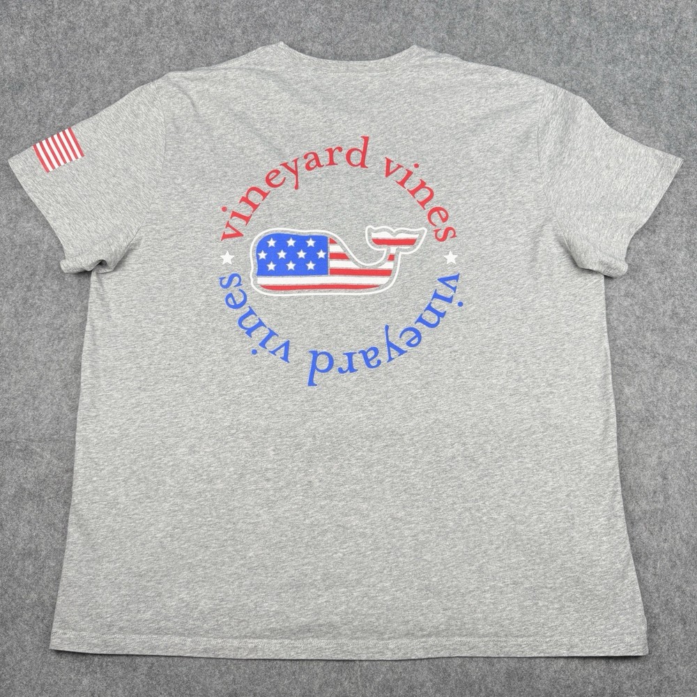 Vineyard Vines Whale Mens Grey Shirt 1XB Patriotic USA Pocket Red White Blue