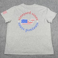 Vineyard Vines Whale Mens Grey Shirt 1XB Patriotic USA Pocket Red White Blue
