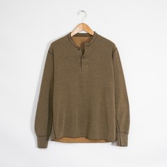 LL Bean Wool Blend Henley Thermal Shirt Mens Medium – Long Sleeve Dark Brown