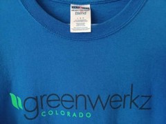 GREENWERKS COLORADO T-Shirt; Size L Blue Medical Marijuana Cannabis Dispensary