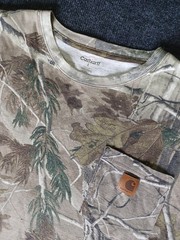 Carhartt Real Tree T-Shirt Mens L Camo Pocket Leather Patch Y2K Faded