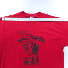 Vintage 1996 World Bohemian Euchre Tourney T-Shirt Red Jerzees USA Mens XL